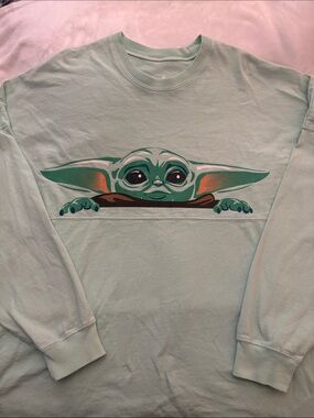 Disney Light Mint Green Grogu Peeking Long Sleeve Shirt